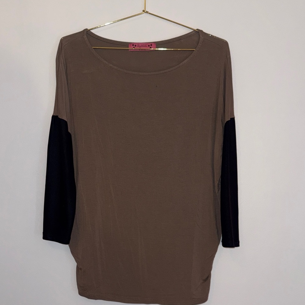 Almost Pink Tan and Black Long Sleeve Top
